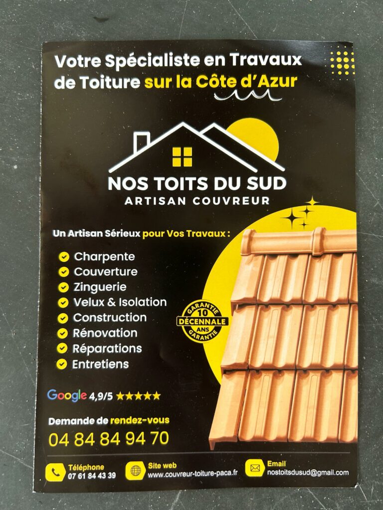 Plaquette Commerciale Nos Toits du Sud Couvreur Pas Cher Cannes Nice Antibes Fréjus Saint Tropez Toulon